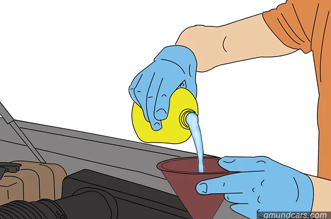 Pour distilled water and radiator flush to the radiator