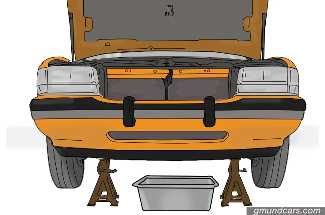 Jack up the car and put a flat pan underneath