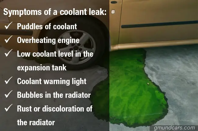 Symptoms of coolant leak