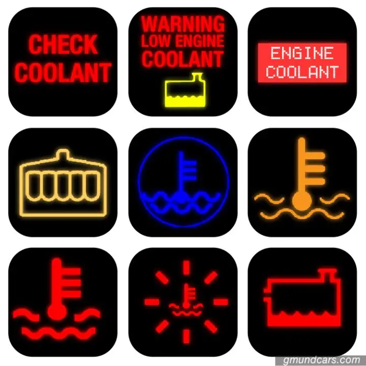 Different symbols of low coolant warning light