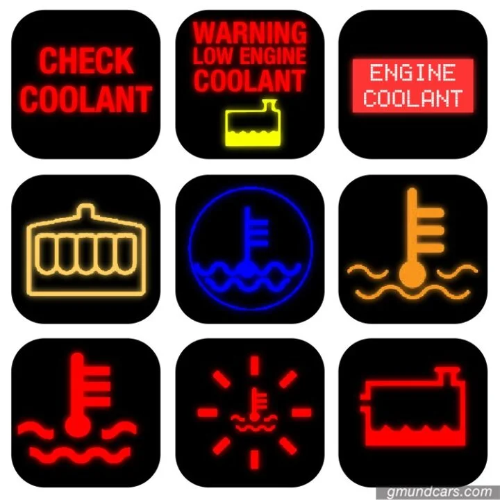 Different symbols of low coolant warning light