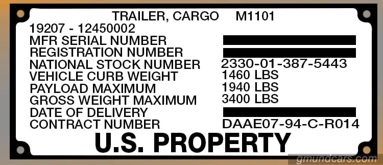 Trailer's data plate 