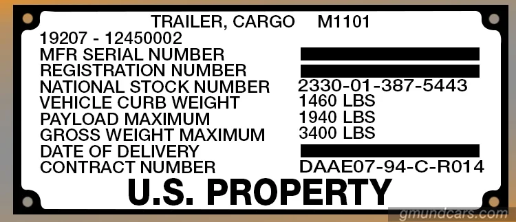 Trailer's data plate