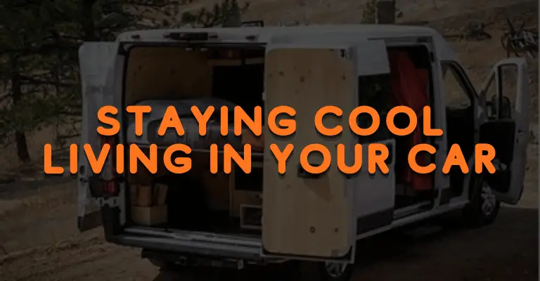 a live-in van with all the doors open to stay cool while living in it