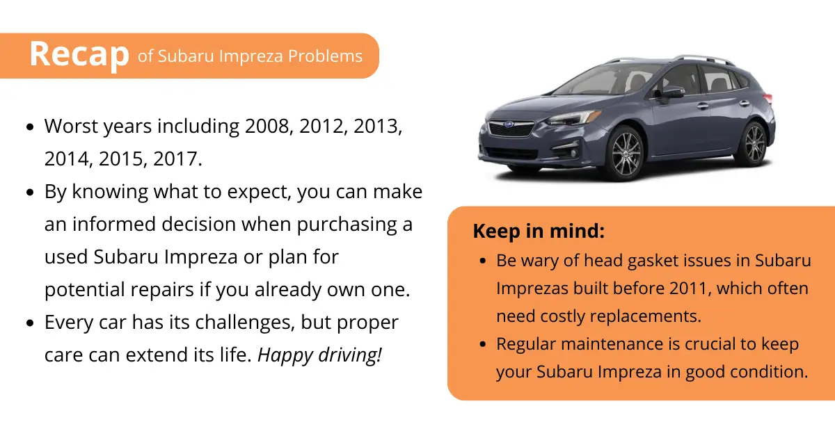 Infographic showing recap of article, such as worst years (2008, 2012, 2013, 2014, 2015, and 207, as well as some tips to keep in mind, such as following regular maintenance schedules to keep the vehicle in optimal condition.