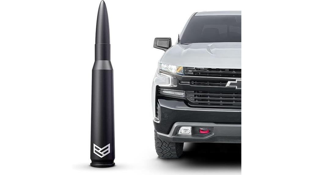 50 Cal Flag Bullet Antenna – AM/FM – 5.4" Black Aluminum – For Chevy Silverado, GMC Sierra – Bolt-On